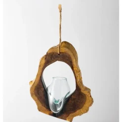 Hanging Glass Teak Planter