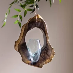 Hanging Glass Teak Planter