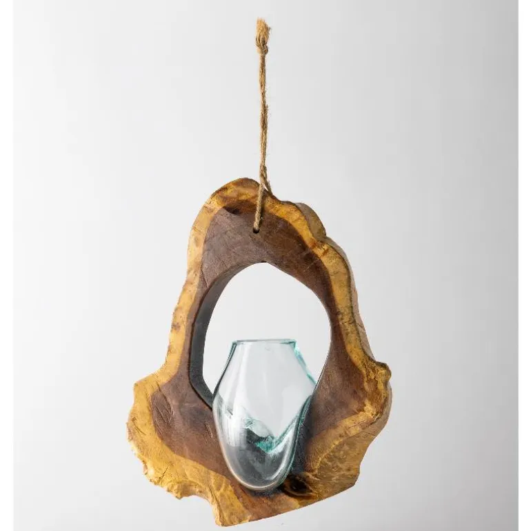 Hanging Glass Teak Planter