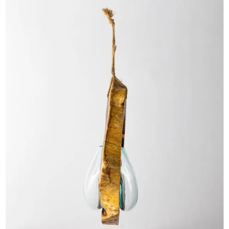 Hanging Glass Teak Planter