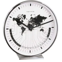 Hermle World Time Zone Table Clock - Nickel