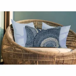 Indoor/Outdoor Blue Circle Lumbar Pillow, 12 x 18