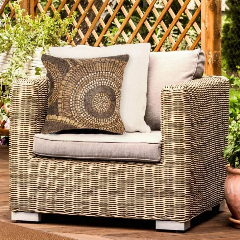 Indoor/Outdoor Brown Circle Pillow, 18" sq.