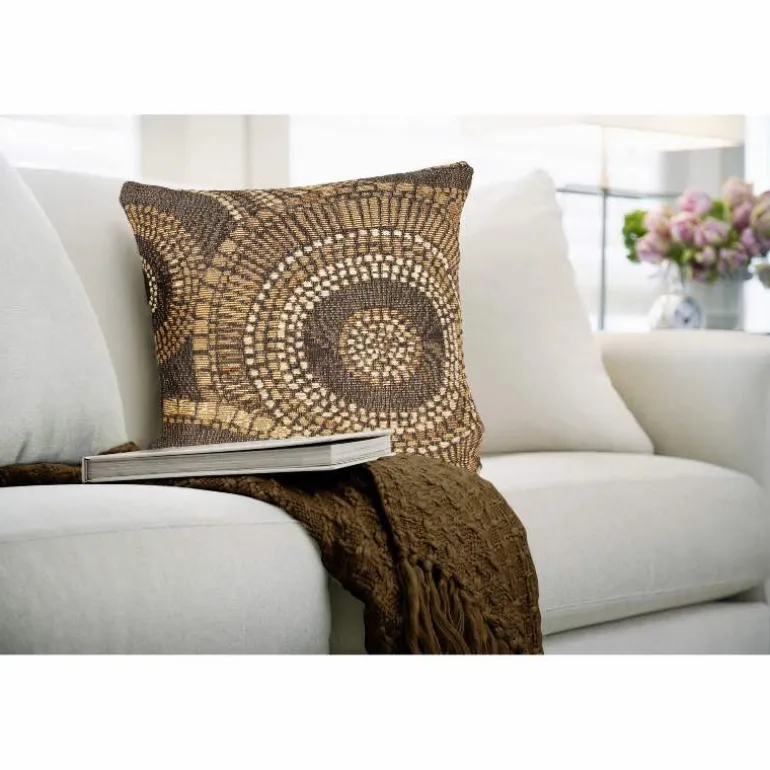 Indoor/Outdoor Brown Circle Pillow, 18" sq.