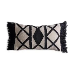 Indoor/ Outdoor Geo Print Black and White Lumbar Pillow