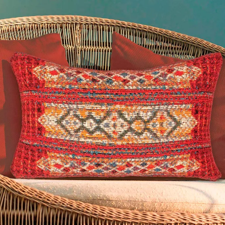 Indoor/Outdoor Marina Tribal Red Stripe Lumbar Pillow