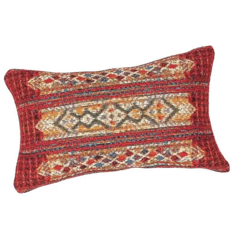 Indoor/Outdoor Marina Tribal Red Stripe Lumbar Pillow