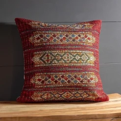 Indoor/ Outdoor Marina Tribal Red Stripe Pillow, 18" sq.