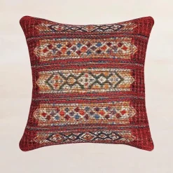 Indoor/ Outdoor Marina Tribal Red Stripe Pillow, 18" sq.