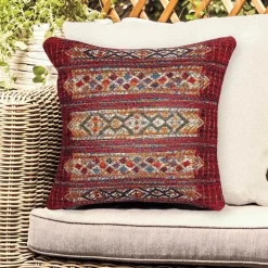 Indoor/ Outdoor Marina Tribal Red Stripe Pillow, 18