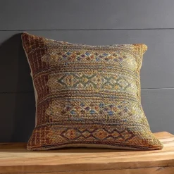 Indoor/Outdoor Marina Tribal Gold Stripe Pillow, 18" sq