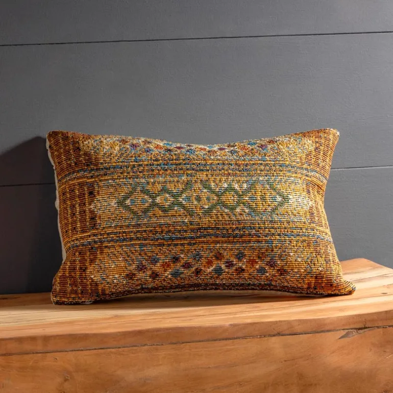 Indoor/Outdoor Marina Tribal Gold Stripe Lumbar Pillow