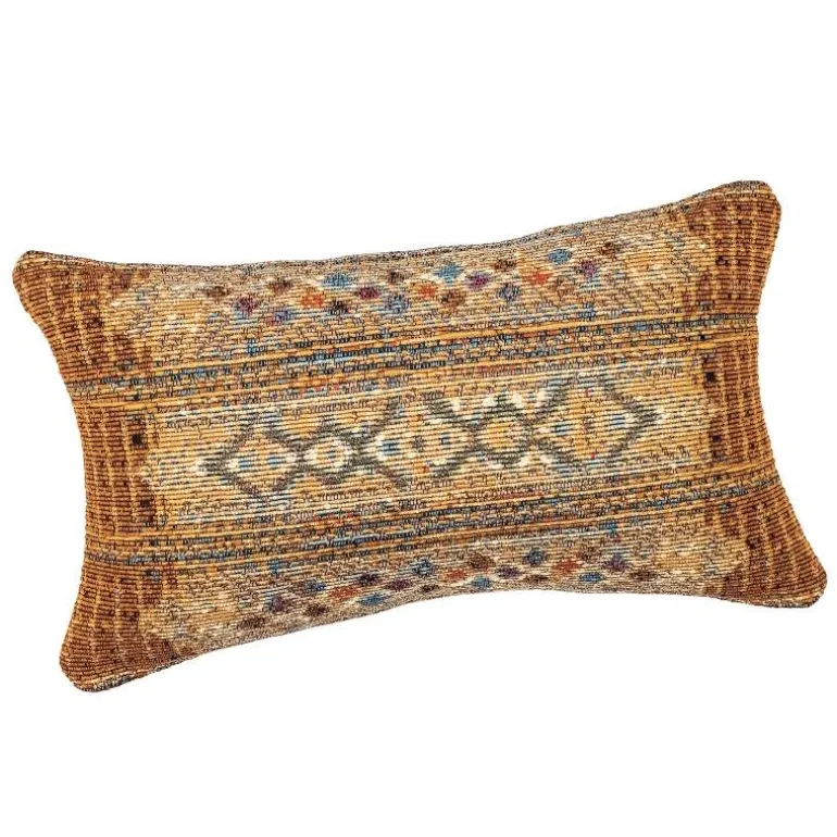 Indoor/Outdoor Marina Tribal Gold Stripe Lumbar Pillow
