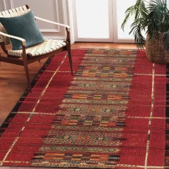Indoor/ Outdoor Marina Tribal Stripe Red Rug, 5' x 7'