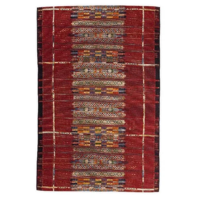 Indoor/ Outdoor Marina Tribal Stripe Red Rug, 5' x 7'