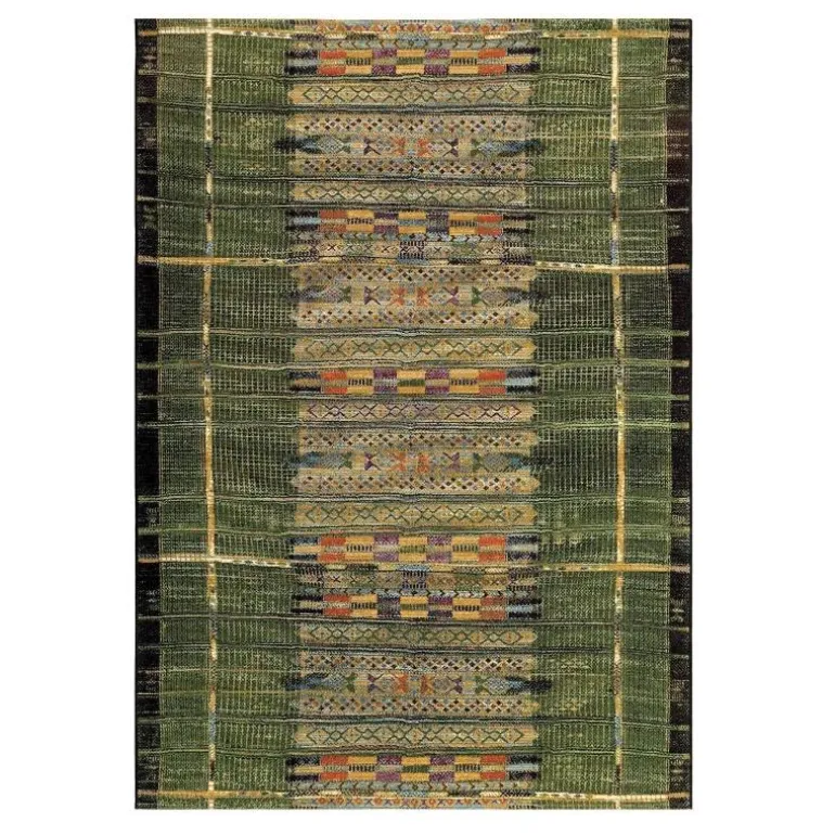 Indoor/ Outdoor Marina Tribal Stripe Green Rug, 5' x 7'