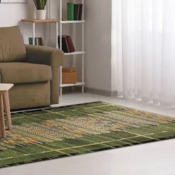 Indoor/ Outdoor Marina Tribal Stripe Green Rug, 3' x 5'