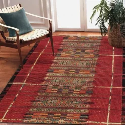 Indoor/ Outdoor Marina Tribal Stripe Red Rug, 3 x 5