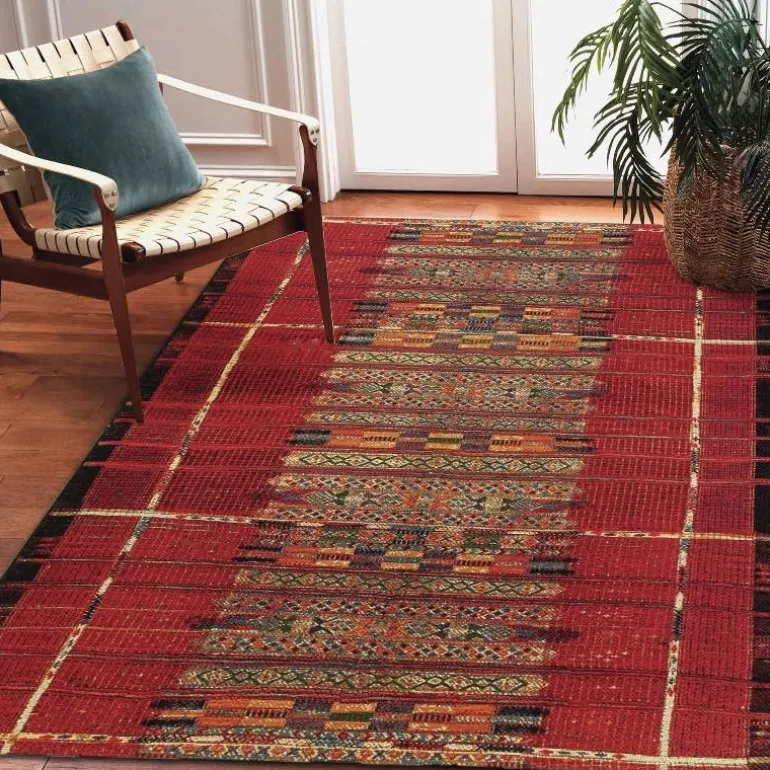 Indoor/ Outdoor Marina Tribal Stripe Red Rug, 3 x 5