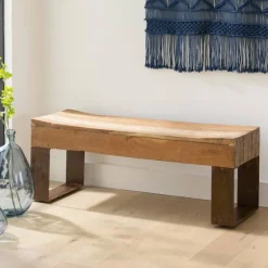 Indoor/ Outdoor Montanha Reclaimed Wood and Metal Bench