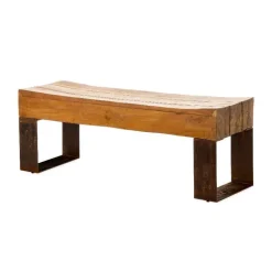 Indoor/ Outdoor Montanha Reclaimed Wood and Metal Bench