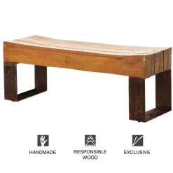 Indoor/ Outdoor Montanha Reclaimed Wood and Metal Bench
