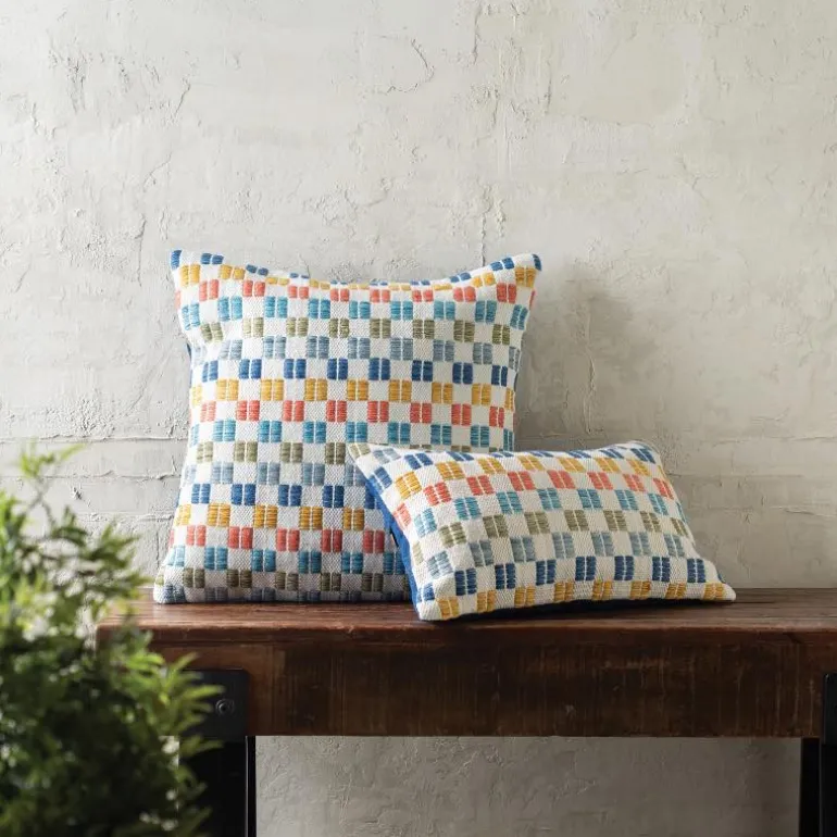 Indoor/Outdoor Multi-Colored Checkered Pillows
