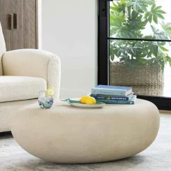 Indoor/ Outdoor River Stone Cast Coffee Table, Large (stone)