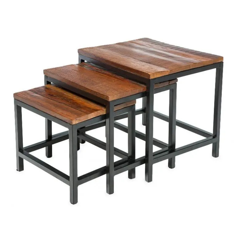 Iron and Reclaimed Wood Nesting Tables, Set of 3