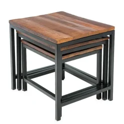 Iron and Reclaimed Wood Nesting Tables, Set of 3