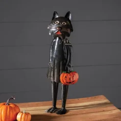 Iron Black Cat Holding Pumpkin