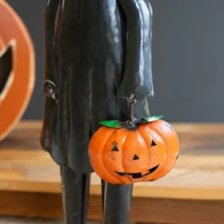 Iron Black Cat Holding Pumpkin
