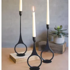 Iron Taper Candle Holders with Ring Detail, Set of 3