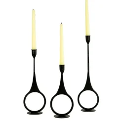 Iron Taper Candle Holders with Ring Detail, Set of 3