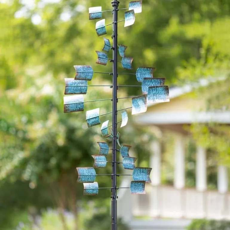 Large Metal Spiral Spinner with Blue and Copper-Colored Vanes