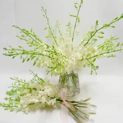 Large Orchid Bunch in Glass Vase - White