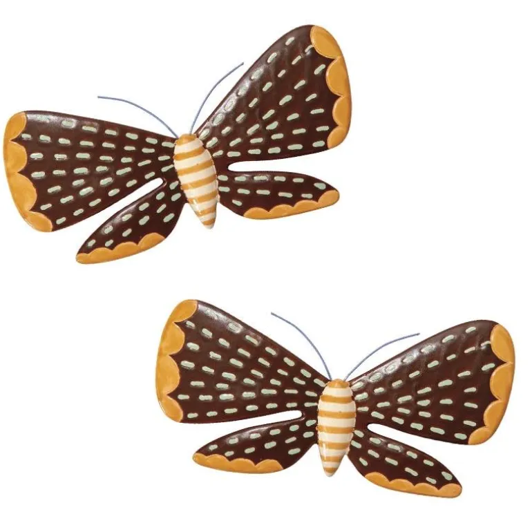 Large-Scale Ceramic Sculpted Moth Wall Art, Set of 2 - Brown