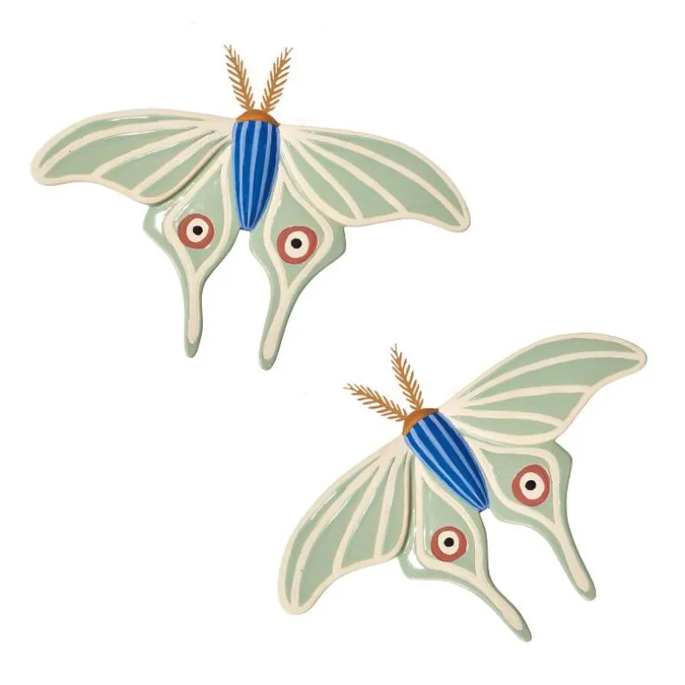 Large-Scale Ceramic Sculpted Moth Wall Art, Set of 2 - White