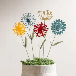 Laser-Cut Metal Wildflower Garden Stakes, Set of 5