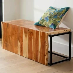 Live-edge Acacia Wood Waterfall Bench