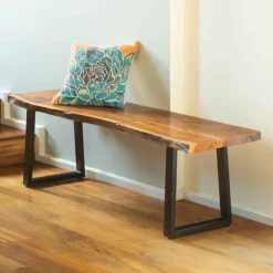Live Edge Bench with Metal Base