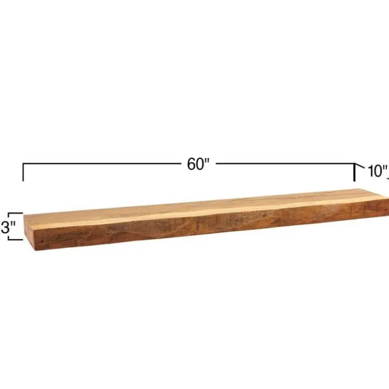 Live-Edge Mango Wood Floating Shelf, 60"L x 10"W