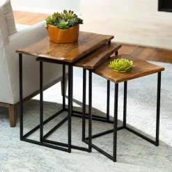 Live-Edge Reclaimed Wood Nesting Tables, Set of 3