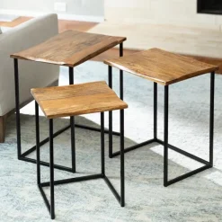 Live-Edge Reclaimed Wood Nesting Tables, Set of 3