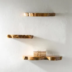 Live Edge Teak Floating Shelves, Set of 3