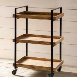 Mango Wood 3-Tier Rolling Storage Cart