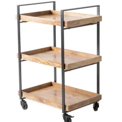 Mango Wood 3-Tier Rolling Storage Cart