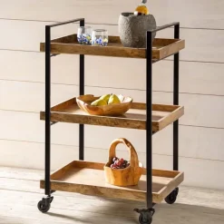 Mango Wood 3-Tier Rolling Storage Cart