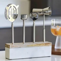 Marble and Wood Bar Set