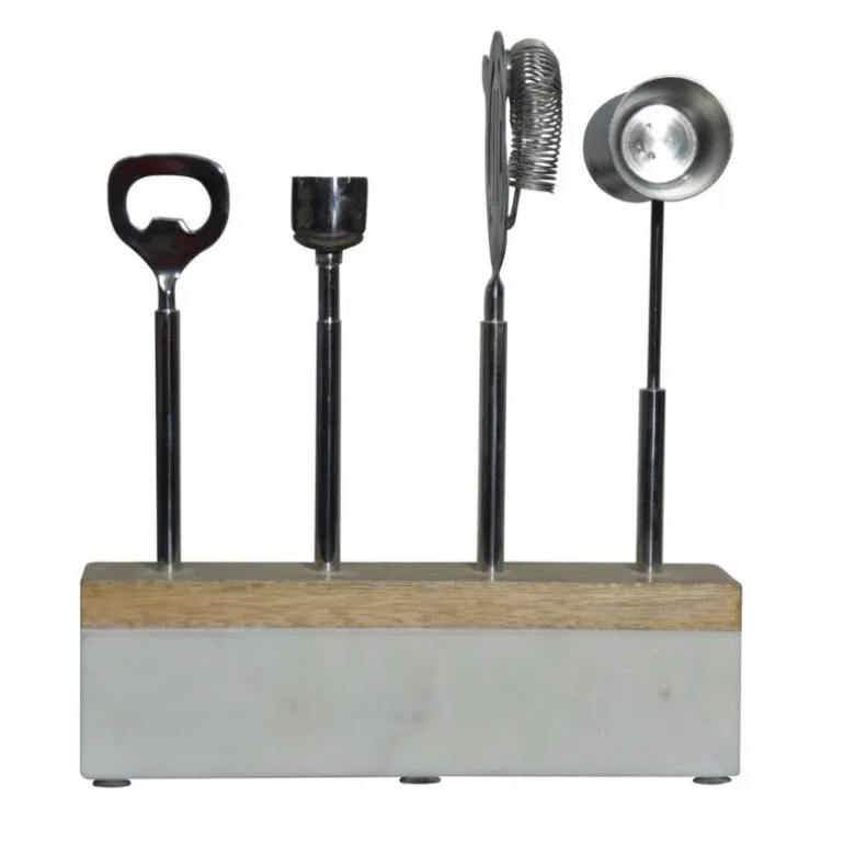 Marble and Wood Bar Set